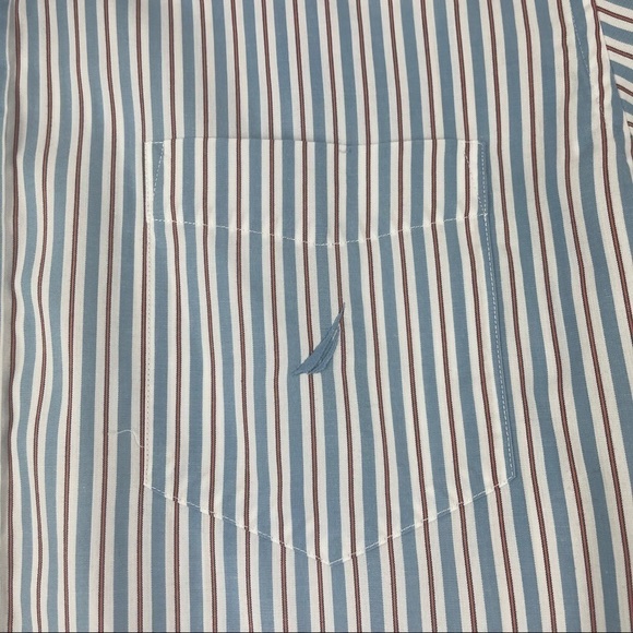 Nautica Mens Button Down Shirt Blue White Stripe L - Picture 5 of 7